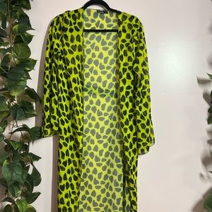 Green & Black Printed Sheer Cardigan